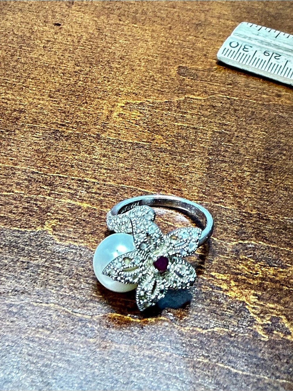 Floral Pearl Ring Silver